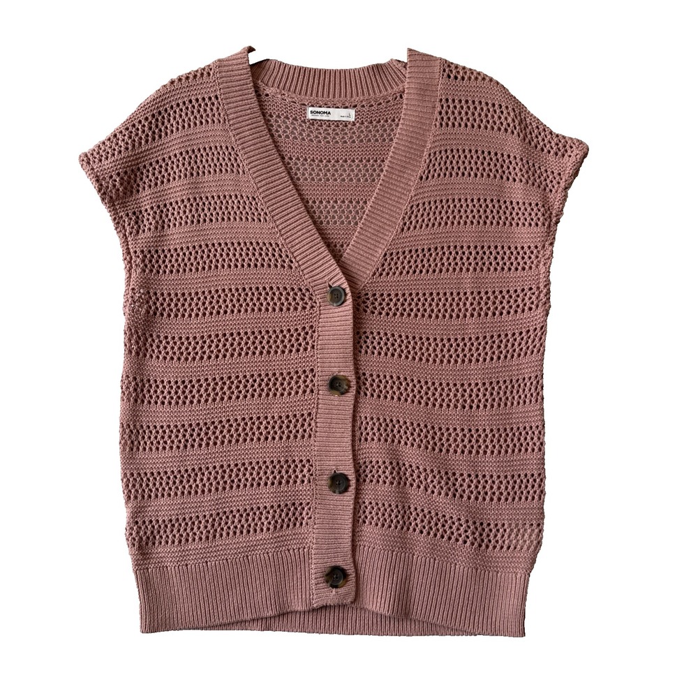 Sonoma Goods Pink Crochet Open Knit Sweater Vest Boho Coastal Cottagecore L Cap